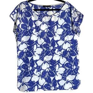 LOUIS Féraud Women 10 2 piece Top Pleated Skirt Floral Blue White Nautical VTG